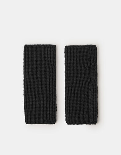 Ribbed Cut Off Gloves, Black (BLACK), large