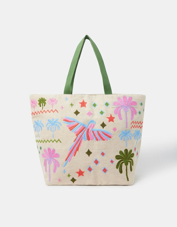 Tropical Embroidered Tote Beach Bag, , large