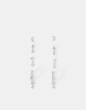 4-Pack Sterling Silver-Plated Celestial Stud & Hoop Earrings, , large