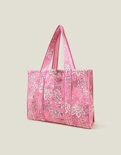 Floral Print Quilted Tote Bag, Pink (PINK), large