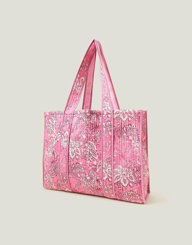 Floral Print Quilted Tote Bag, Pink (PINK), large