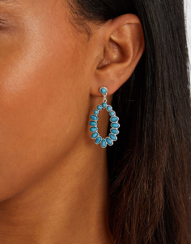 Oval Stone Drop Earrings Turquoise, , large