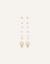14ct Gold-Plated Pearl Earrings Three Pack, , large