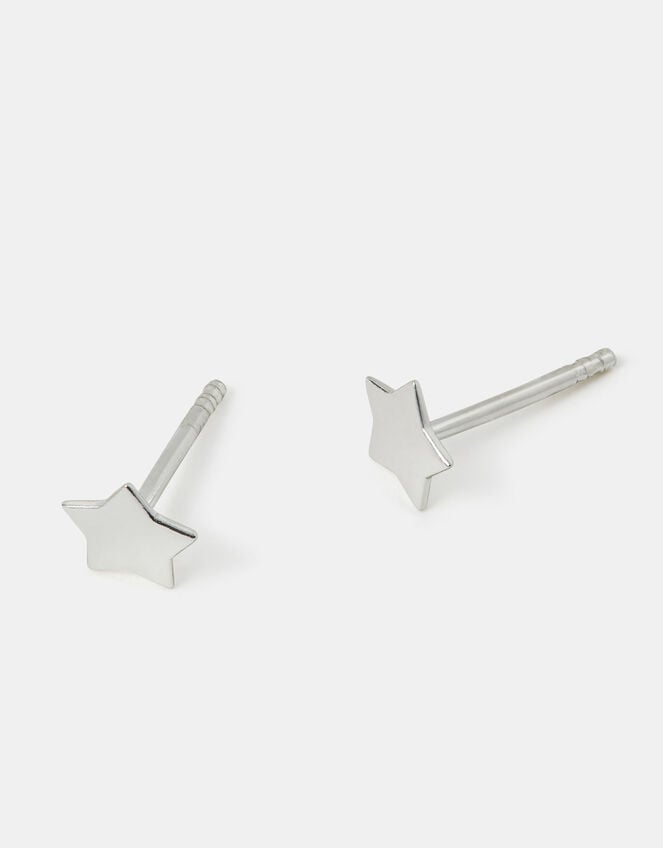 Sterling Silver Star Stud Earrings, , large
