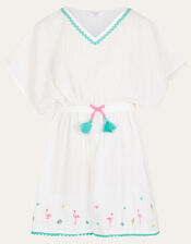 Girls Flamingo Kaftan, White (WHITE), large