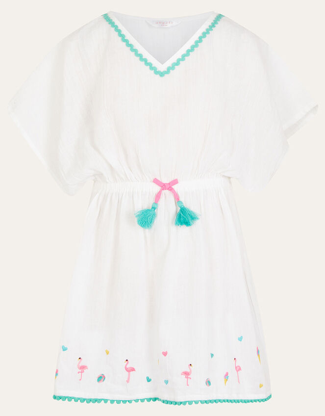 Girls Flamingo Kaftan, White (WHITE), large