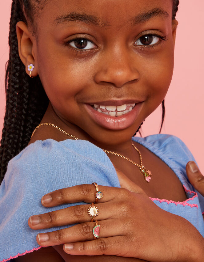 5-Pack Girls Fruit Adjustable Rings, , large