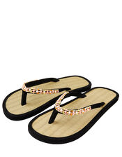 Beaded Seagrass Flip-Flops, Black (BLACK), large