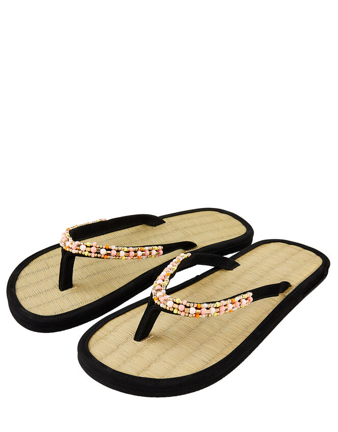 Beaded Seagrass Flip-Flops, Black (BLACK), large