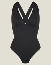 Plunge Cross Back Shaping Swimsuit, Black (BLACK), large
