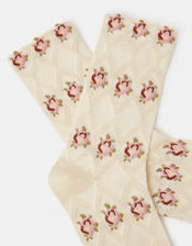 Argyle Embroidered Rose Socks, , large