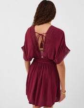 Crochet Trim Mini Kaftan, Red (BURGUNDY), large