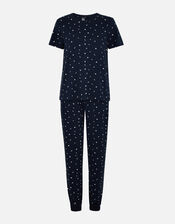 Star Print Long Pyjama Set, Blue (NAVY), large