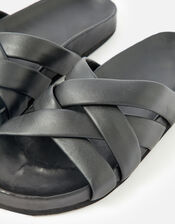 Chunky Woven Leather Sandals, Black (BLACK), large