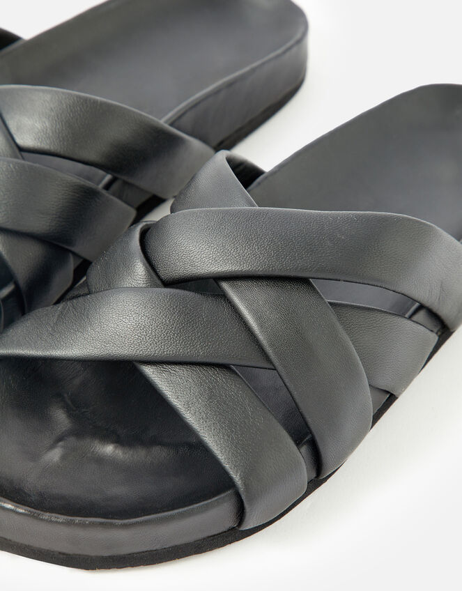 Chunky Woven Leather Sandals, Black (BLACK), large