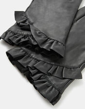 Frill Trim Leather Gloves, Black (BLACK), large