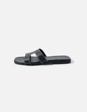 Contrast Stitch Leather Sandals , Black (BLACK), large