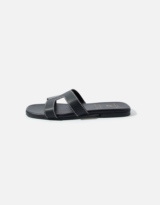 Contrast Stitch Leather Sandals , Black (BLACK), large