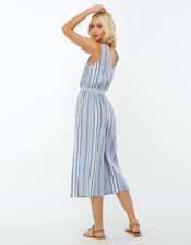 Woven Stripe Jumpsuit, Blue (BLUE), large