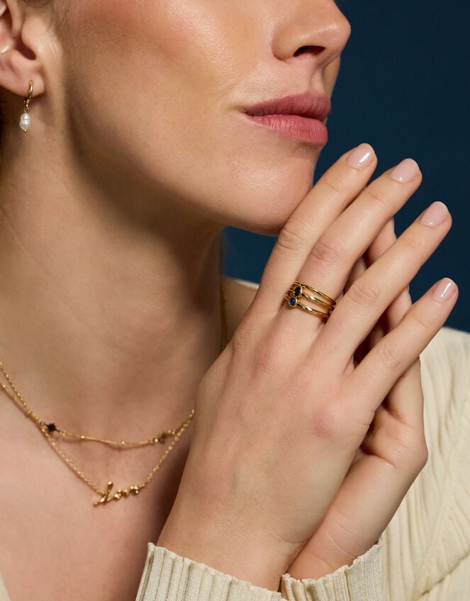 3-Pack 14ct Gold-Plated Stacking Stone Rings, Gold (GOLD), large
