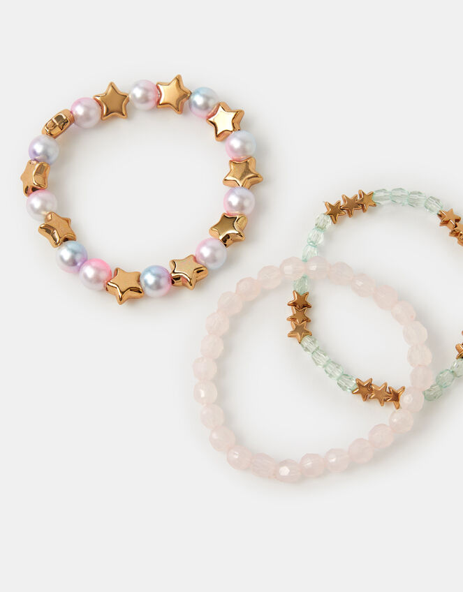 3-Pack Girls Star Beaded Stretch Bracelets, , large