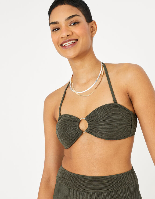Ring Detail Bandeau Bikini Top, Green (KHAKI), large