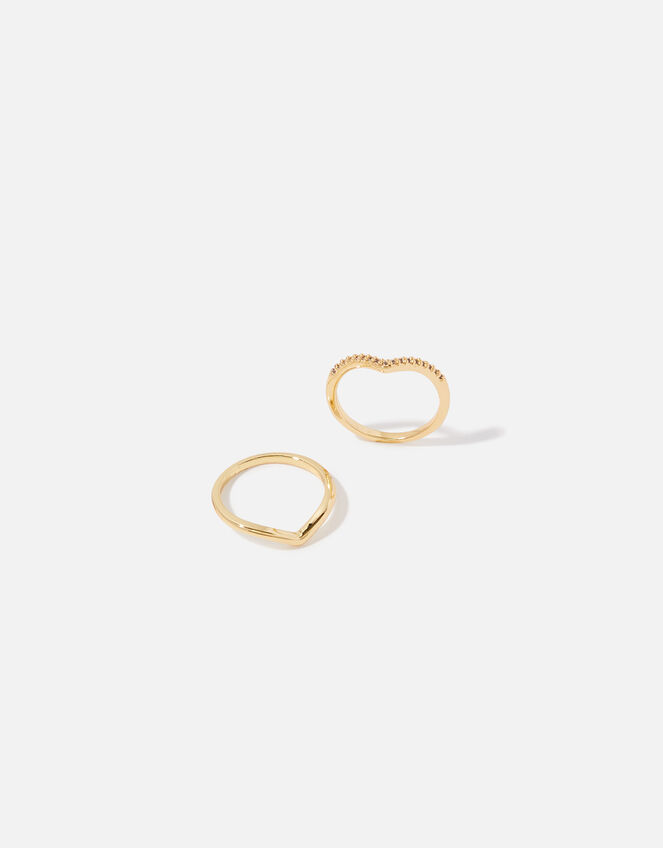 Gold-Plated Wishbone Stacking Ring Twinset, Gold (GOLD), large