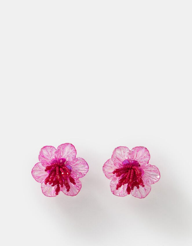 Beaded Hibiscus Stud Earrings, , large