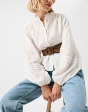 Wide Leather Belt, Tan (TAN), large