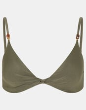 Twist Front Beaded Strap Bikini Top, Green (KHAKI), large