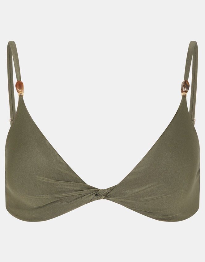 Twist Front Beaded Strap Bikini Top, Green (KHAKI), large