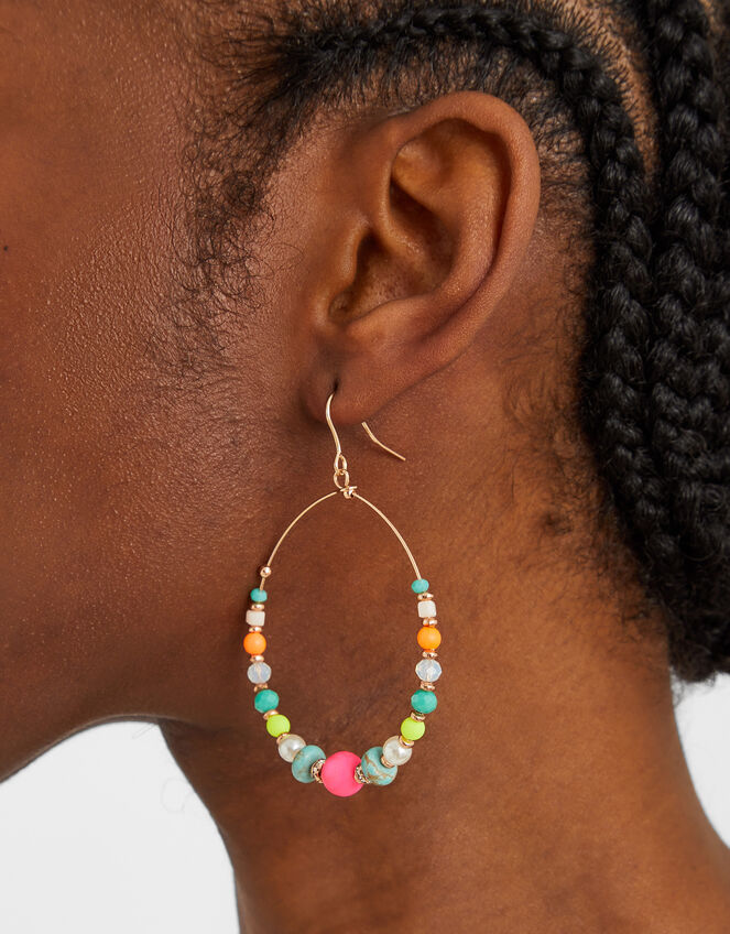 Beaded Hoop Drop Earrings, , large