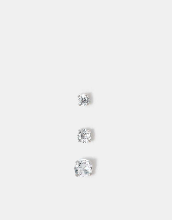 3-Pack Platinum-Plated Surgical Steel Diamante Flatback Earrings, , large
