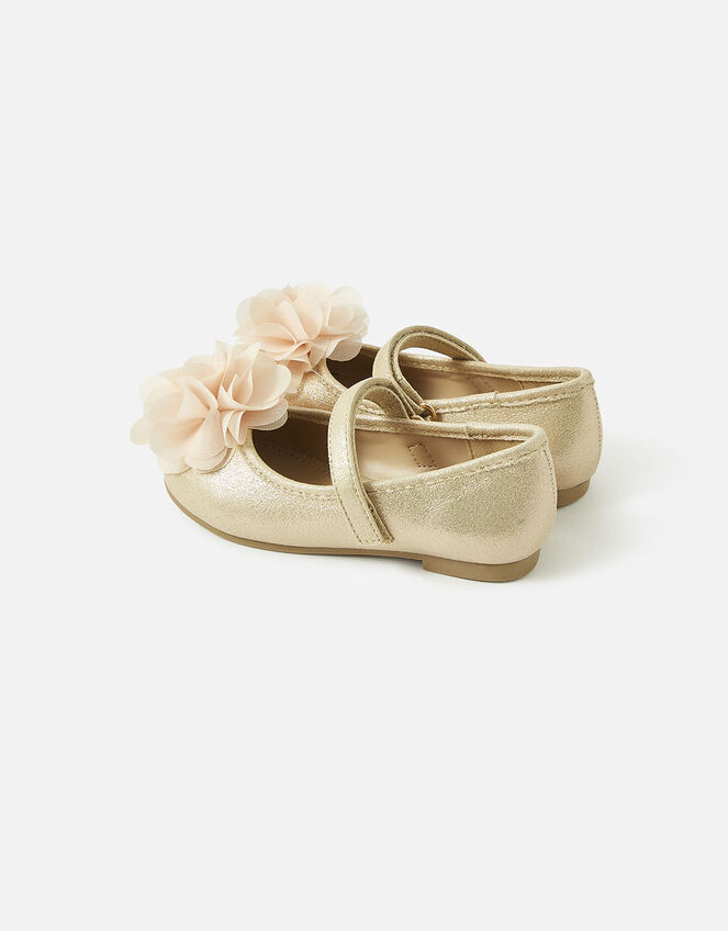 Girls Corsage Shimmer Ballerina Flats, Gold (GOLD), large