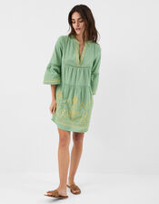 Embroidered Flute Sleeve Mini Dress, Green (GREEN), large