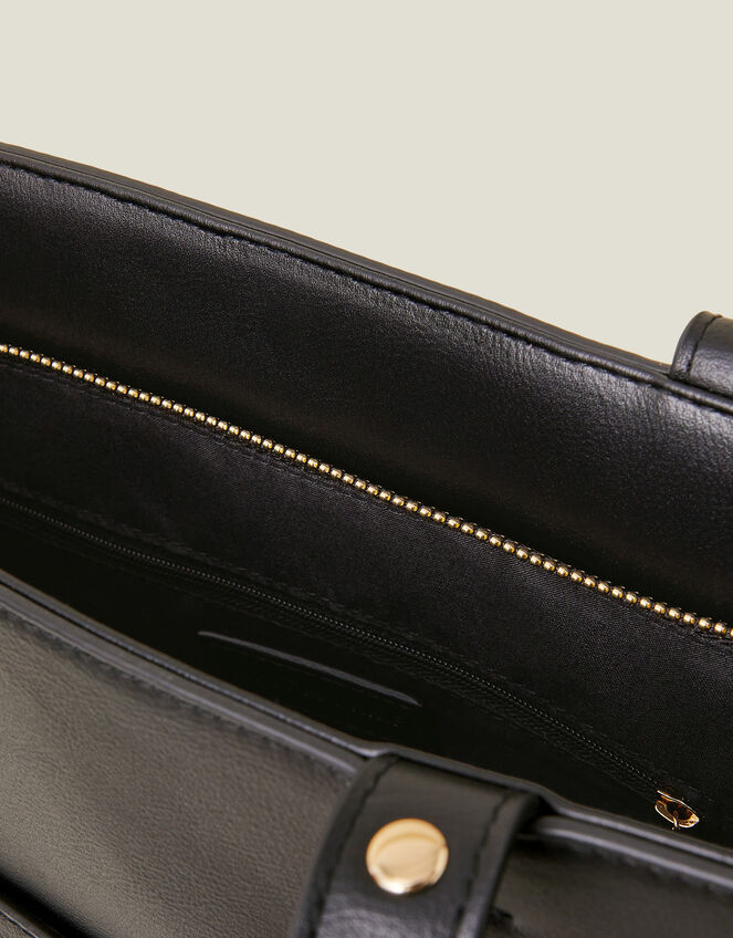 Smooth Faux Leather Tote Bag, Black (BLACK), large