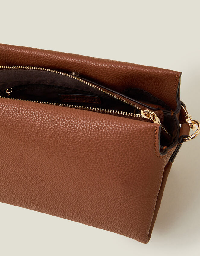 Braid Strap Faux Leather Cross-Body Bag, Tan (TAN), large