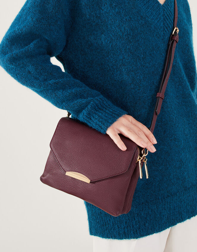 Double Zip Cross Body Bag, Red (BURGUNDY), large