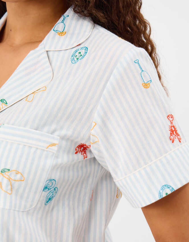 Embroidered Stripe Short Pyjamas Set, Blue (BLUE), large