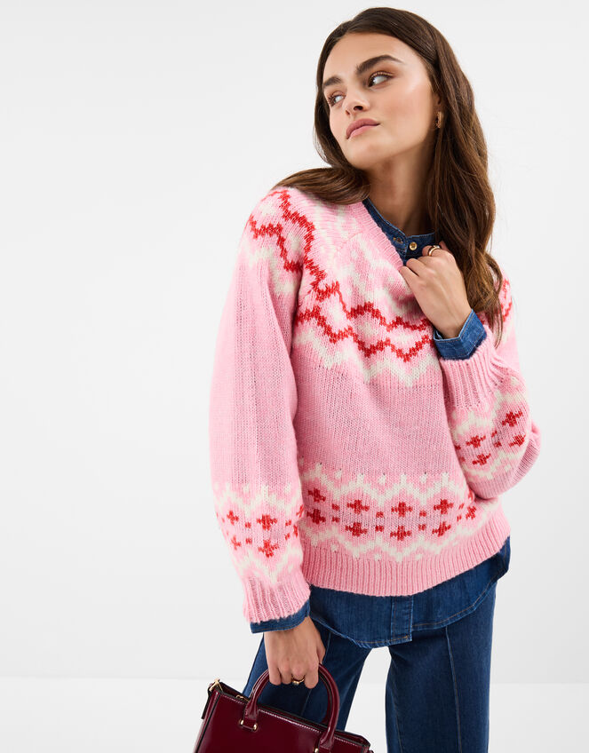 Oversized Fair Isle Jumper, Pink (PINK), large