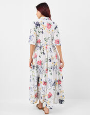 Floral Print Belted Maxi Dress, Ivory (IVORY), large