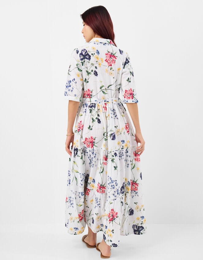 Floral Print Belted Maxi Dress, Ivory (IVORY), large