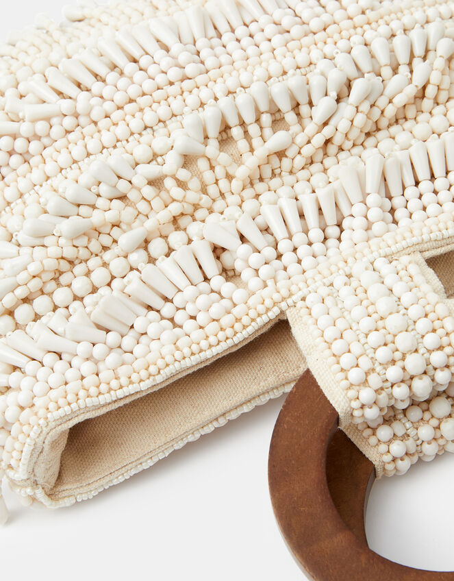 Wooden Handle Beaded Fringe Bag, , large
