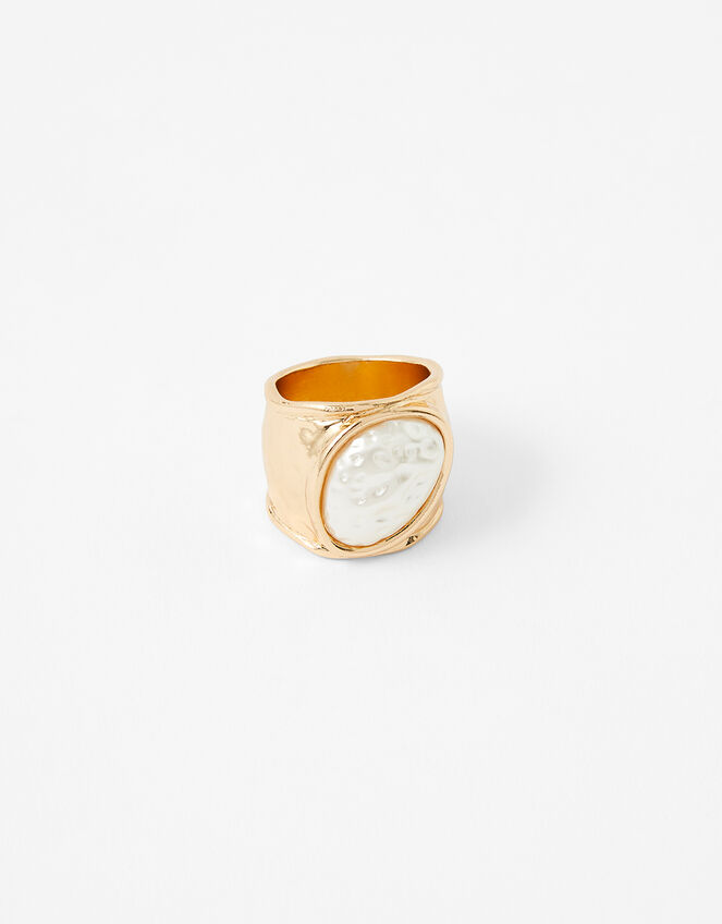 Chunky Hammered Pearl Ring, Cream (PEARL), large