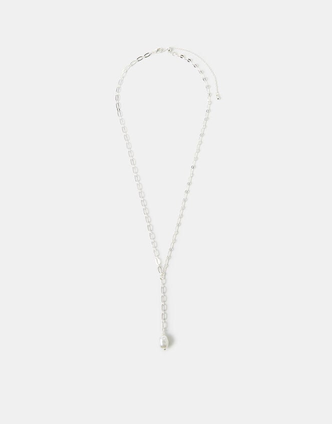 Sterling Silver-Plated Pearl Lariat Necklace, , large