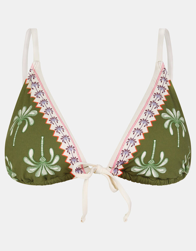 Palm Tie Front Triangle Bikini Top, Green (KHAKI), large