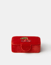 Embellished Cherry Velvet Jewellery Box, , large