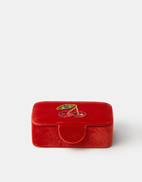 Embellished Cherry Velvet Jewellery Box, , large