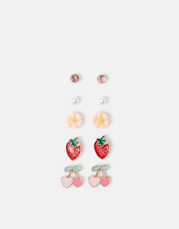 5-Pack Girls Fruit Titanium Stud Earrings, , large