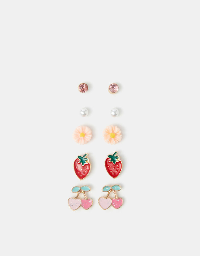 5-Pack Girls Fruit Titanium Stud Earrings, , large